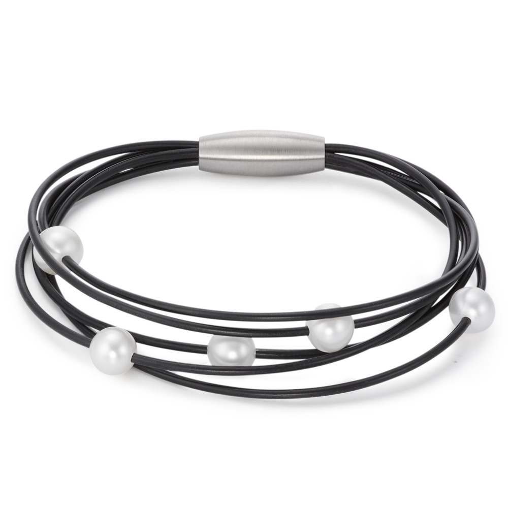 Armband TeNo Perl-Kautschukarmband mit 5 weißen Zuchtperlen und Magnetverschluß  025.09PW01.17