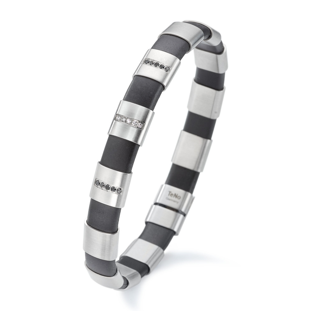 Armband TeNo Armband ShiKou aus Kautschuk Edelstahl mit 5 weißen und 10 schwarzen Diamanten 020.20P04.17
