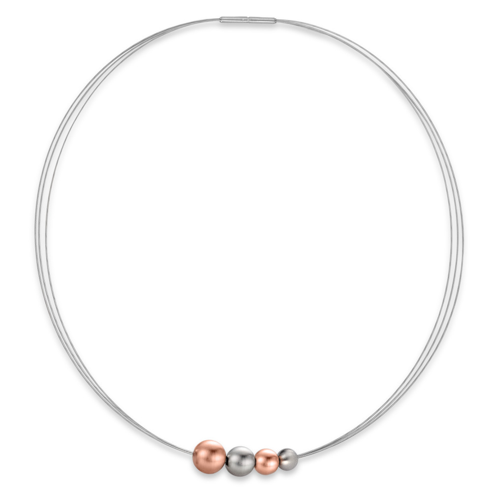 Collier TeNo Kugelcollier Bicolor rosé vergoldet, 3 rangig mit 4 Kugeln Edelstahl  011.4801RP.50