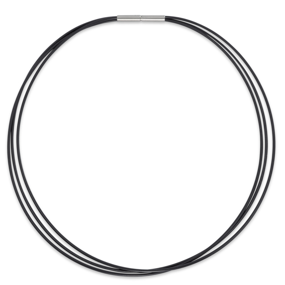 Collier Elegantes Damen-Collier aus hochwertigem Edelstahl und schwarzem Kautschuk. Das moderne, filigrane Design mit drei feinen Kautschukbändern und magnetischem Verschluss unterstreicht stilvoll jeden Look – perfekt für den Alltag oder besondere Anlässe. Leicht und angenehm zu tragen. KA16/03-35-45