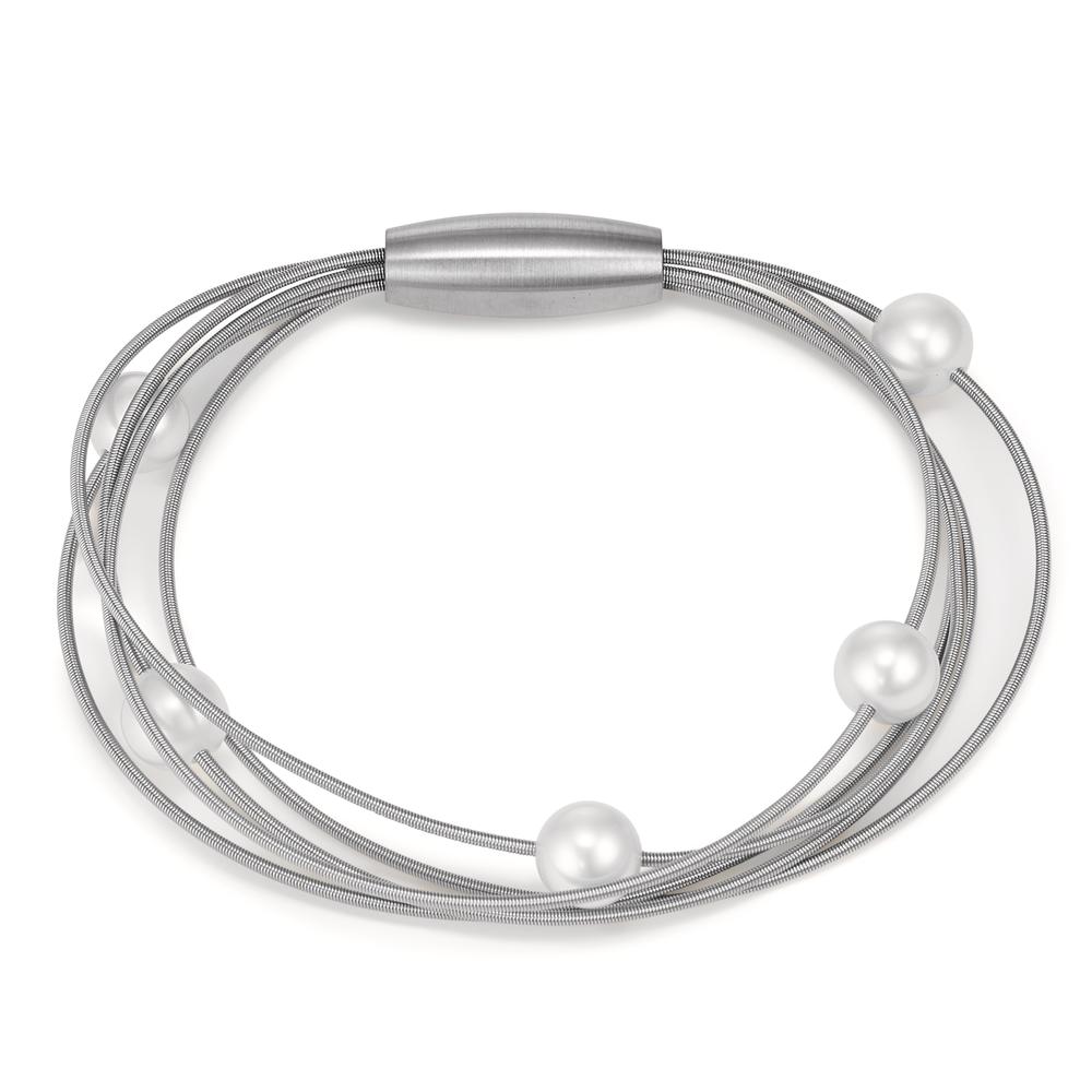 Armband TeNo Perlarmband, Edelstahl 5 rangig mit 5 Süsswasserperlen weiß, TeNo Safe Lock System 029.24PW01.19