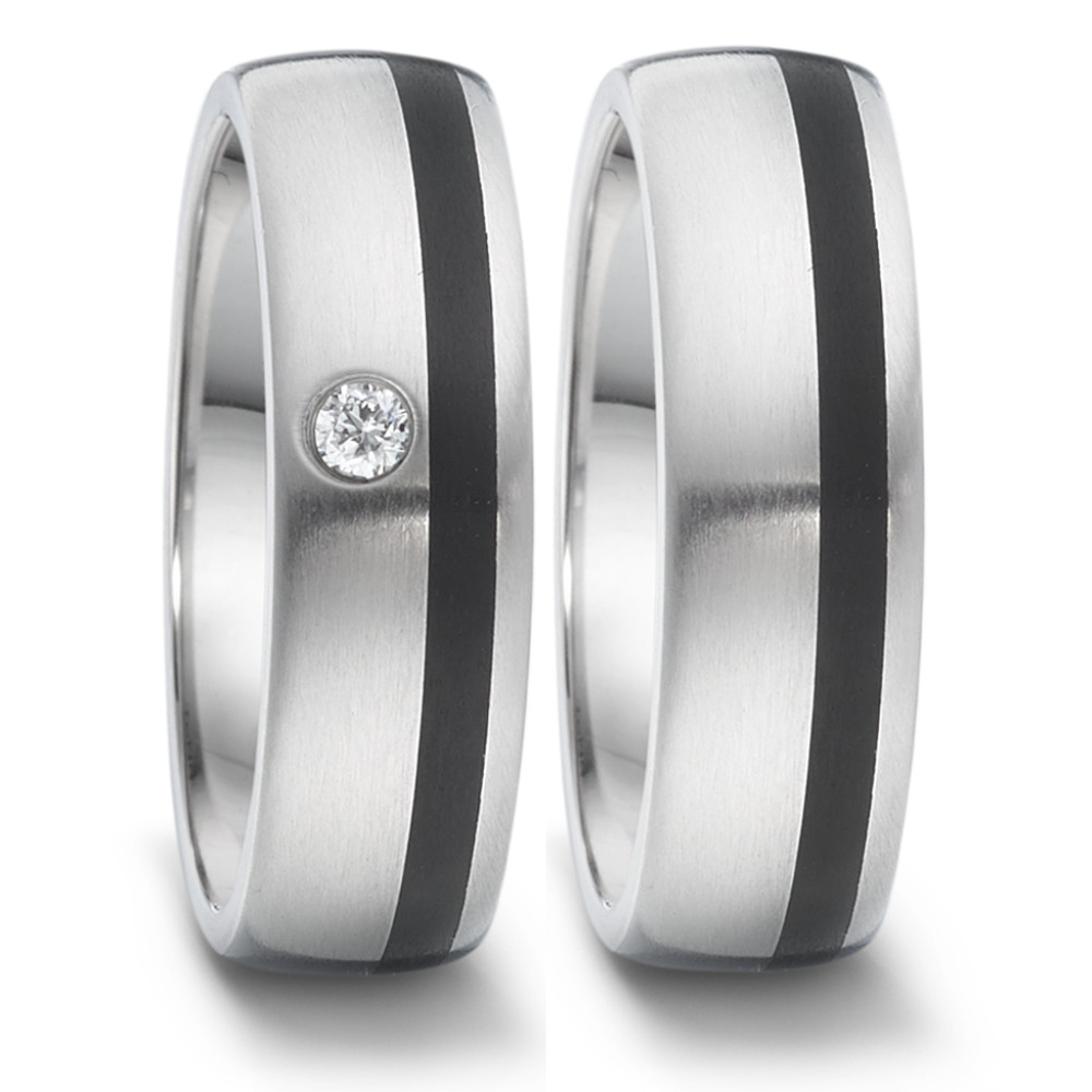 Partnerring Eleganter Damen-Partnerring aus hochwertigem Edelstahl mit edlem Keramik-Einzug. Verziert mit einem funkelnden Diamanten, der dem Schmuckstück zeitlose Eleganz und besonderen Glanz verleiht. Perfekt als Symbol für Liebe und Verbundenheit. 064.2114.D30.XX