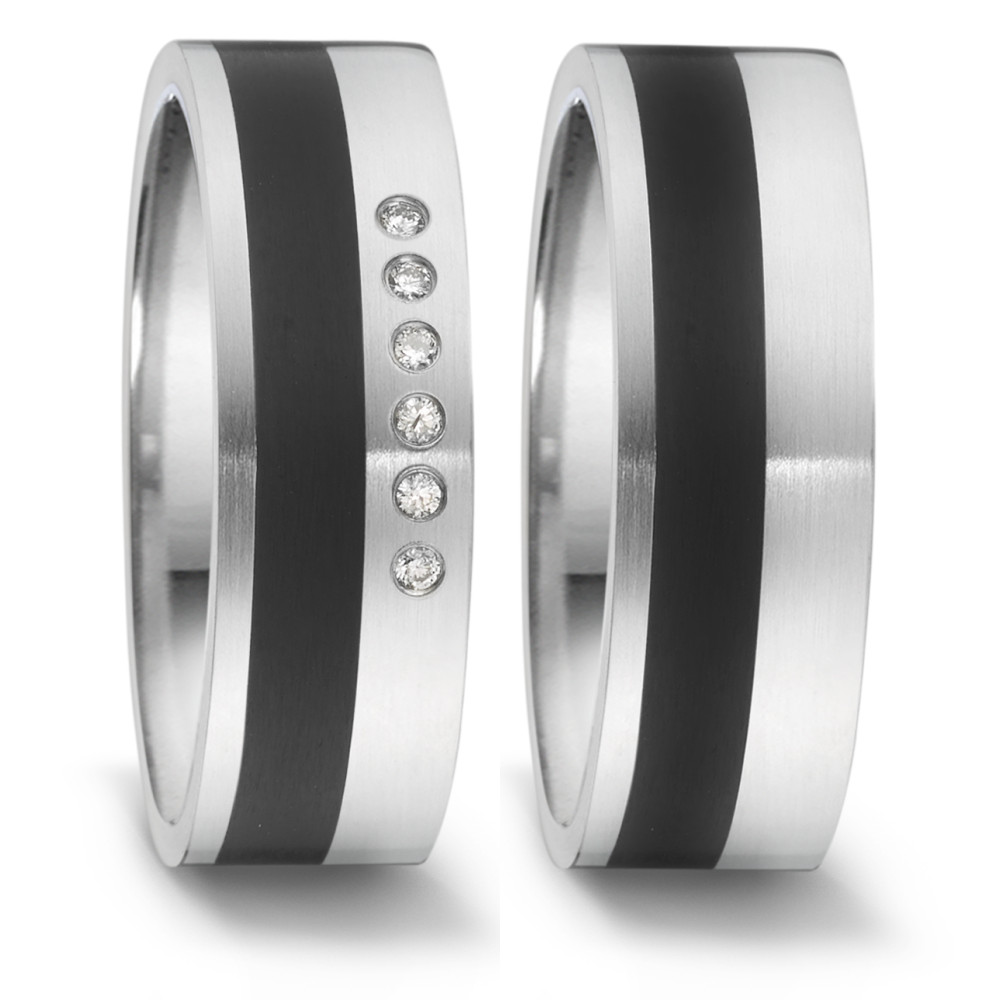 Partnerring Moderner Damen Partnerring aus hochwertigem Edelstahl kombiniert mit einem edlen Keramikband. Verziert wird der Ring von sechs funkelnden Diamanten, die ihm einen besonderen Glanz verleihen. Ein stilvolles Symbol für Verbundenheit und Eleganz. 064.22S01.D30.XX
