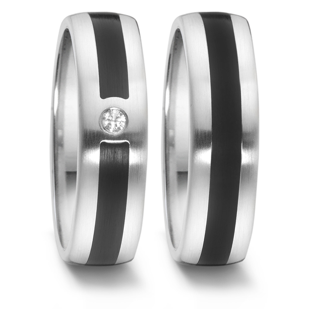 Partnerring Moderner Damen Partnerring aus hochwertigem Edelstahl mit edlem Keramik-Inlay. Ein funkelnder Diamant setzt einen eleganten Akzent und macht diesen Ring zum perfekten Symbol für Verbundenheit und Stil. Ideal als Geschenk für besondere Momente. 064.2514.D51.XX