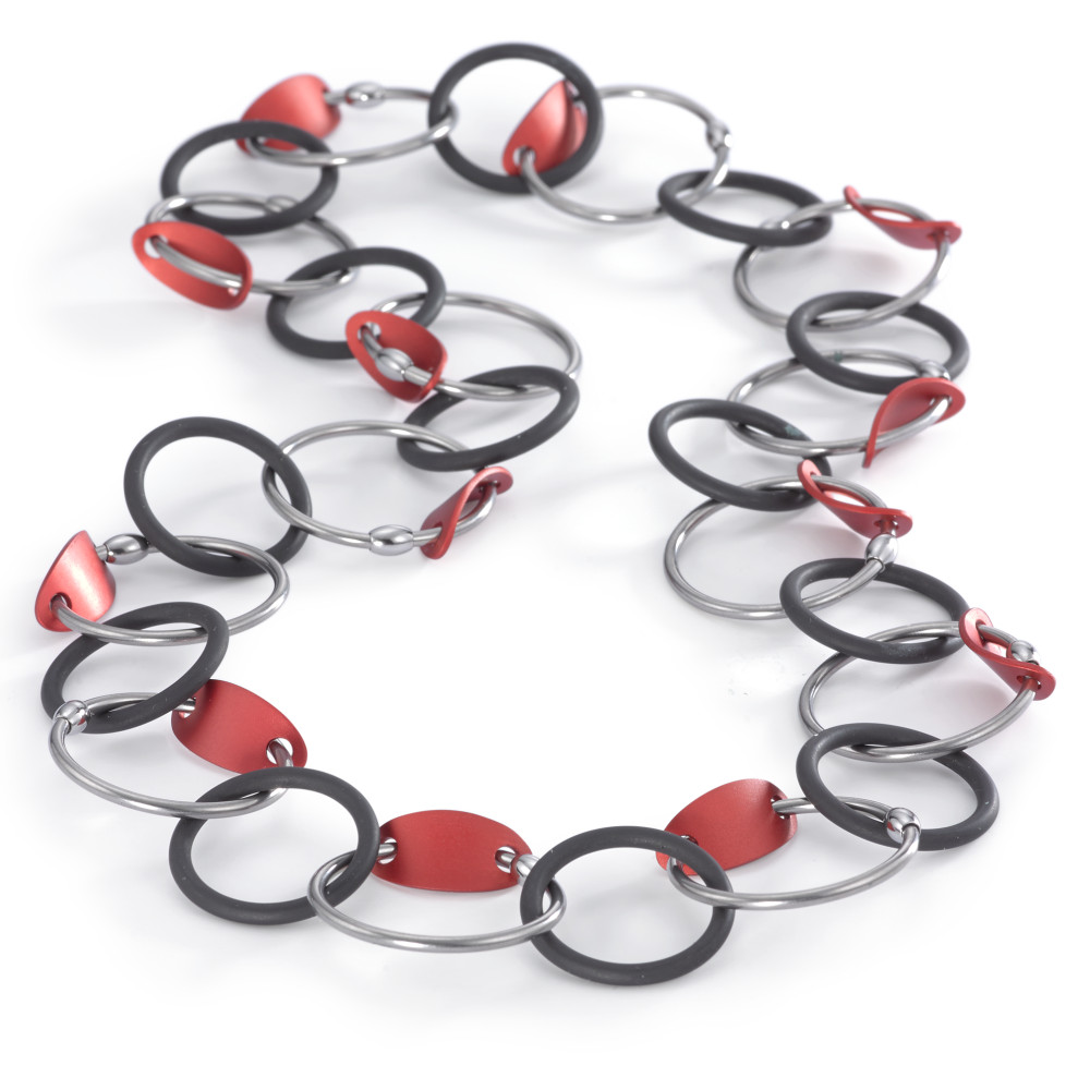 Collier TeNo Gliederkette Endless "Ruby Red" aus Edelstahl, Aluminium und Kautschuk 010.018BR3.100