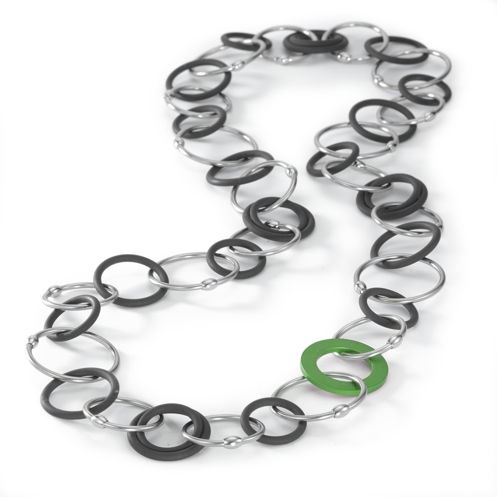 Collier TeNo Gliederkette Endless "Apple Green" aus Edelstahl, Aluminium und Kautschuk 010.018RG1.100