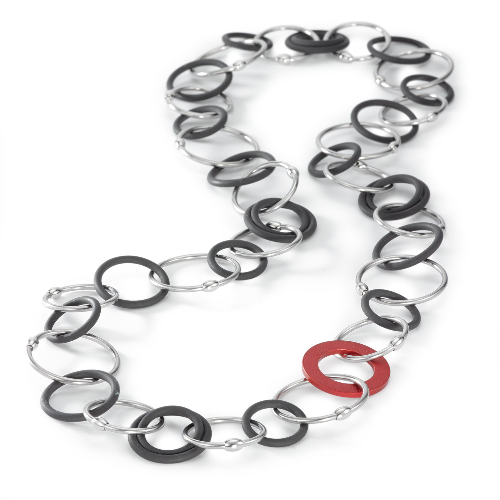 Collier TeNo Gliederkette Endless "Ruby Red" aus Edelstahl, Aluminium und Kautschuk 010.018RR1.100