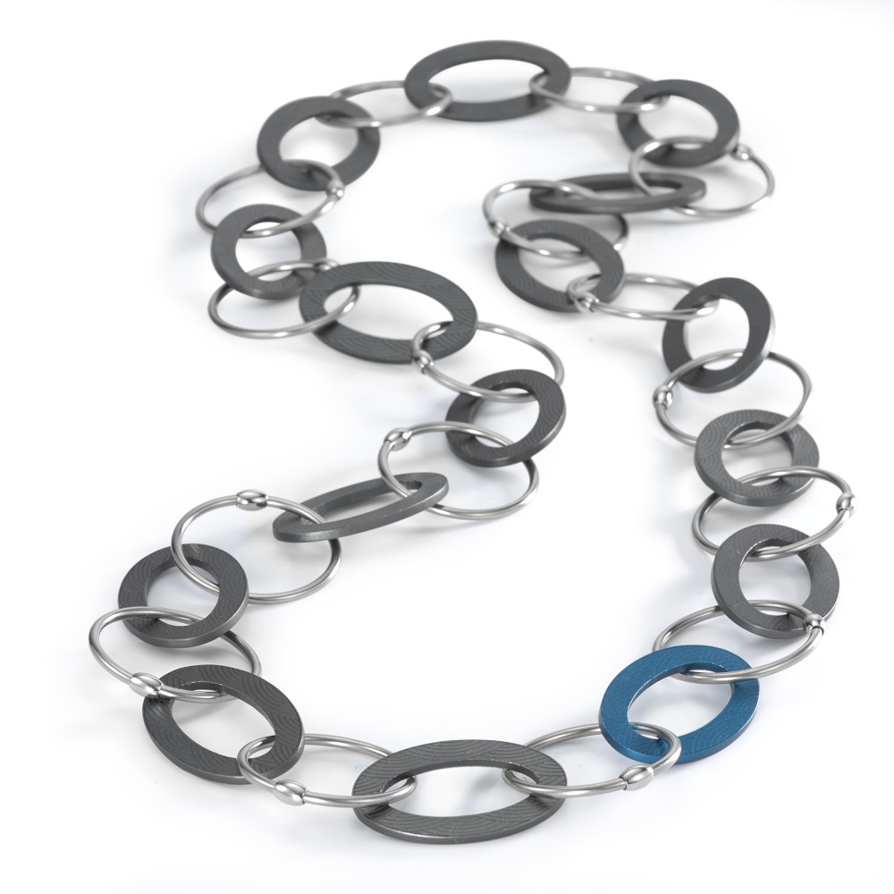 Collier TeNo Kette Endless "Lapis Blue meets Moonstone Grey" aus Aluminium und Edelstahl 019.018OB1.100