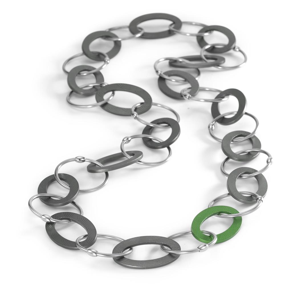 Collier TeNo Kette Endless "Apple Green meets Moonstone Grey" aus Aluminium und Edelstahl 019.018OG1.100