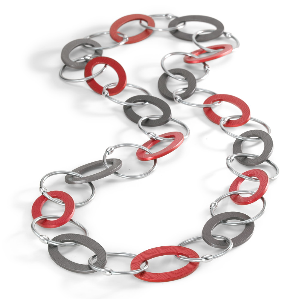 Collier TeNo Kette Endless "Ruby Red loves Moonstone Grey" aus Aluminium und Edelstahl 019.018OR2.100