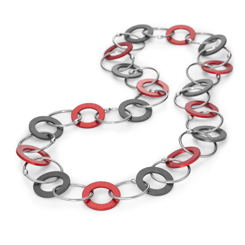 Collier TeNo Kette Endless "Ruby Red loves Moonstone Grey" aus Aluminium und Edelstahl 019.018RR2.100