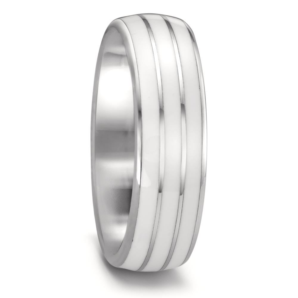 Fingerring TeNo Ring TaMoR Edelstahl Keramik weiß im Linien Design 164.2500.D74W.XX