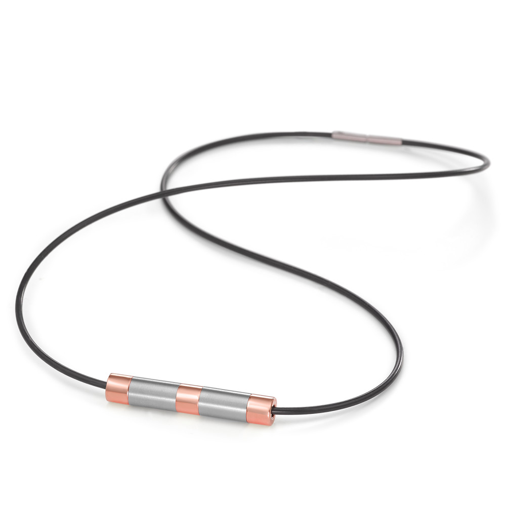 Collier TeNo Kautschukcollier SPEAR, Anhänger Bicolor rosé, Edelstahl satiniert/poliert, Länge Anhänger 3,5 cm 015.9400BR.42