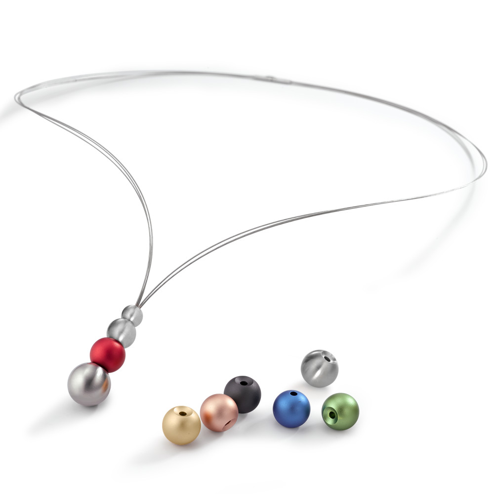 Set TeNo Schmuckset GLOBE, V-Collier 3-rhg. mit 7 austauschbaren Kugeln aus farbigem Aluminium und Edelstahl  019.9300.GS1.60