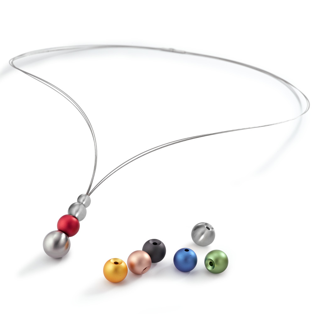 Set TeNo Schmuckset GLOBE, V-Collier 3-rhg mit 7 austauschbaren Kugeln aus farbigem Aluminium und Edelstahl  019.9300.GS1.70