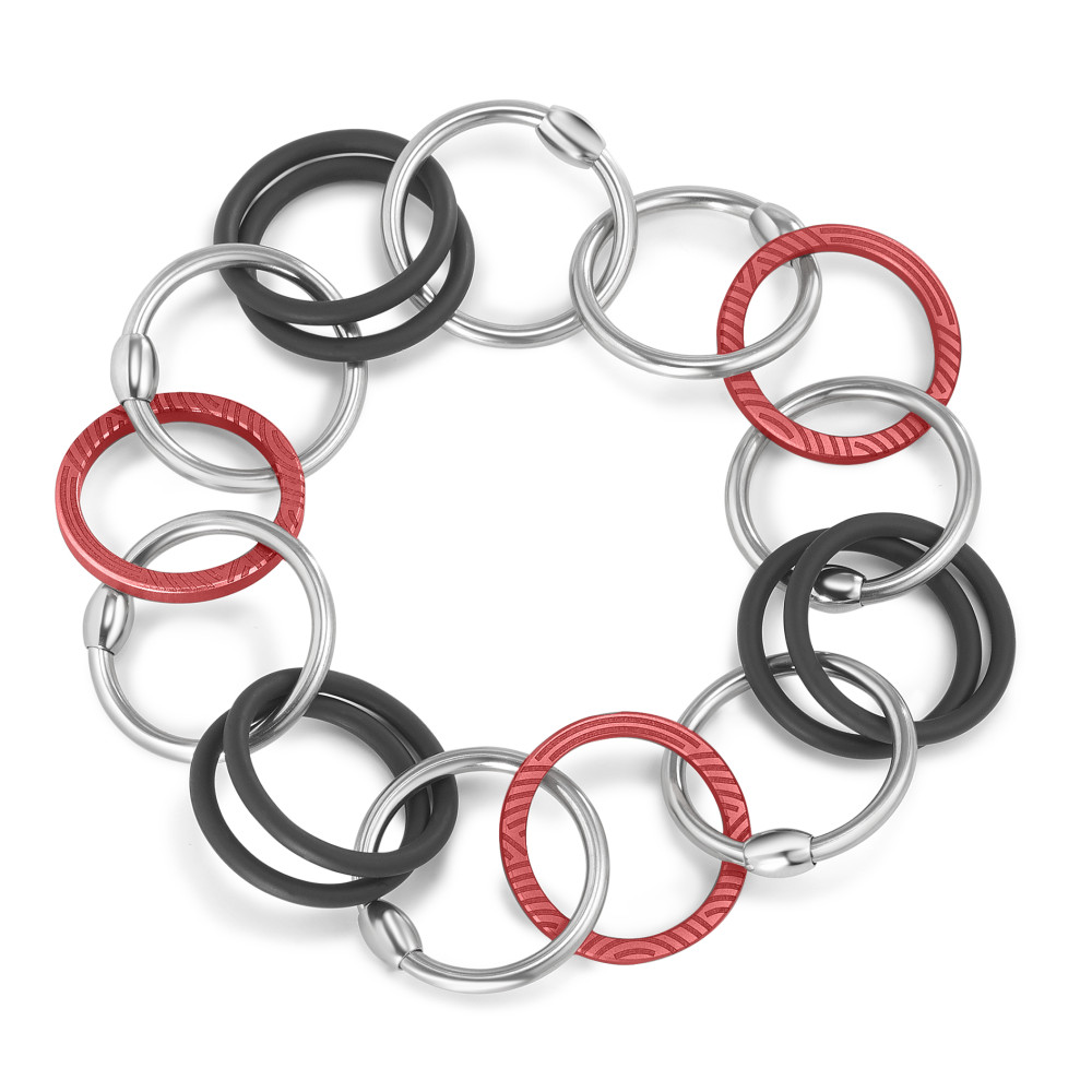 Armband TeNo Gliederarmband ENDLESS "Ruby Red" aus Edelstahl, Aluminium und Kautschuk 020.018RR3.SS