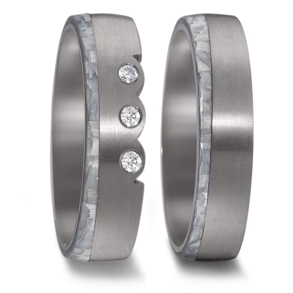 Partnerring Moderner Damen-Partnerring aus widerstandsfähigem Tantal mit elegantem Carbon-Inlay. Verziert mit drei funkelnden Diamanten, besticht dieser Ring durch eine klare, zeitgemäße Formensprache. Perfekt für besondere Momente und stilvolle Verbindungen. 52593/001/006/XN80