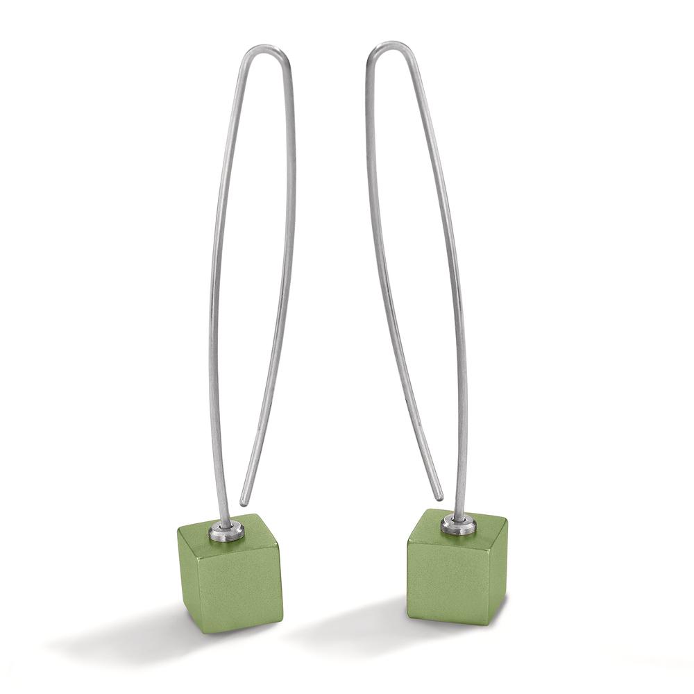 Ohrhänger Minimalistisch, formvollendet und farbenfroh: Die TeNo Cube Pendelohrhänger machen mit ihrem Würfeldesign aus eloxiertem Aluminium in frischem Grün gute Laune. Durch die ergonomische Form des Ohrhakens aus antiallergenem Edelstahl passen sie sich perfekt am Ohr an. 