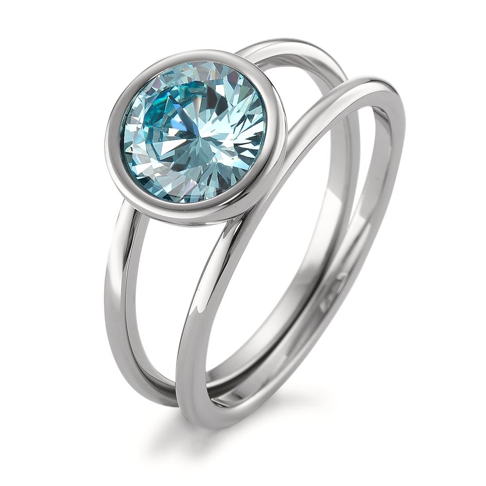 Fingerring Eleganter Damen Fingerring aus poliertem Edelstahl mit einem funkelnden, hellblauen Zirkonia-Stein. Das moderne Design mit doppeltem Band verleiht jedem Outfit einen Hauch von zeitloser Klasse und Raffinesse. Hautfreundlich und langlebig – perfekt für jeden Anlass.