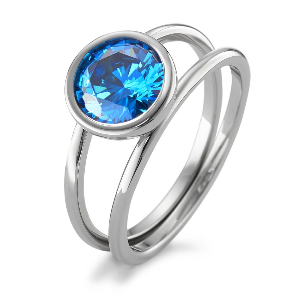 Fingerring Dieser elegante Damen Fingerring aus hochwertigem Edelstahl besticht durch seinen strahlenden, blauen Zirkonia-Stein. Das moderne Design mit zwei filigranen Bändern macht den Ring zu einem zeitlosen Accessoire, das jeden Look elegant abrundet. Robust und hautfreundlich.