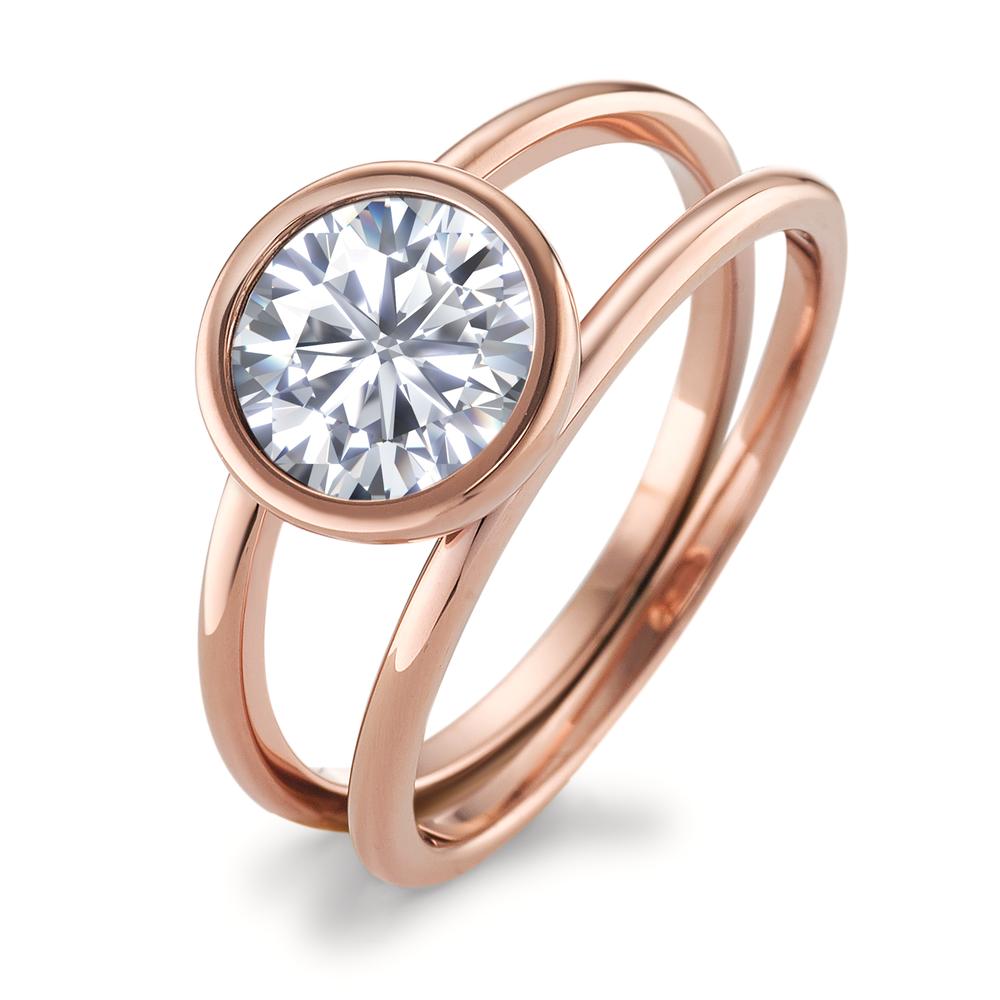 Fingerring Eleganter Damen Fingerring aus hochwertigem Edelstahl mit roségoldener Beschichtung. Das moderne Design wird von einem funkelnden Zirkonia-Stein in Krappenfassung gekrönt, der dem Ring einen strahlenden Glanz verleiht. Perfekt für jeden Anlass, zeitlos und stilvoll.