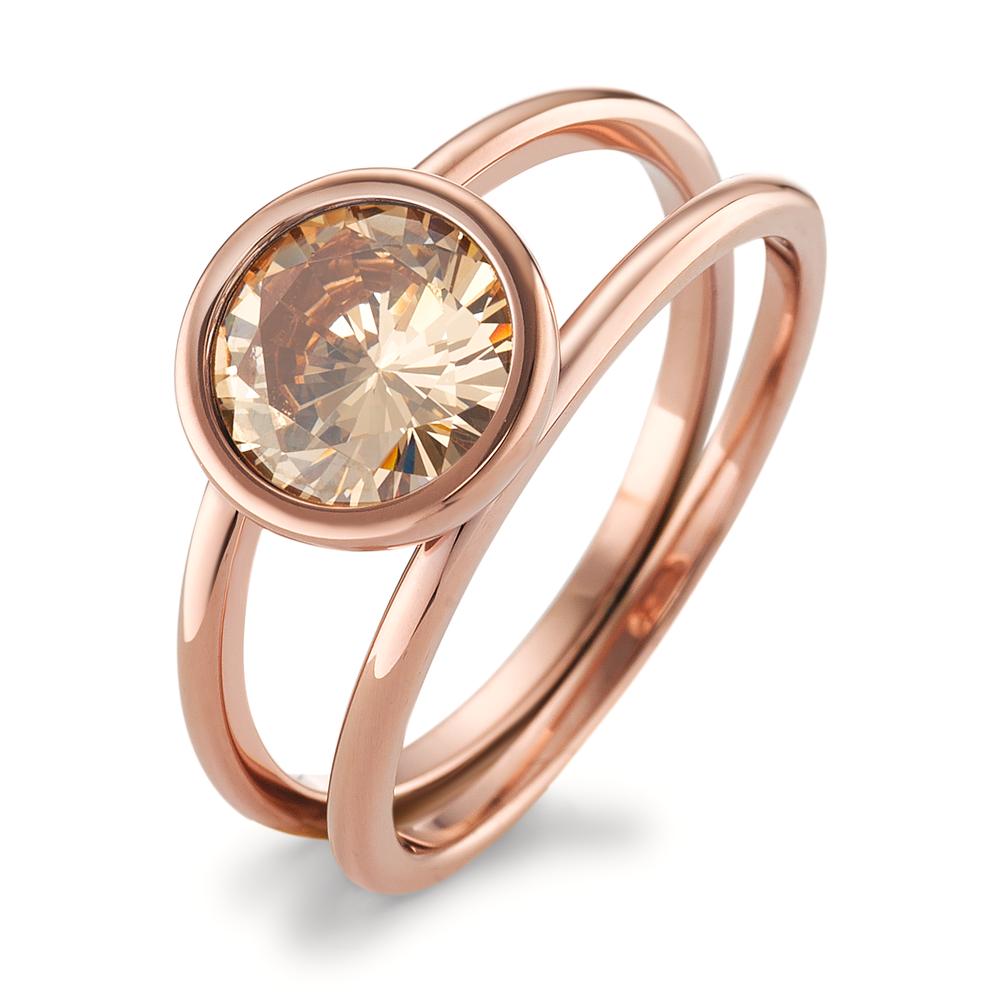 Fingerring Dezenter Wow-Effekt: Zwei miteinander verbundene Ringschienen bilden ein feines Fundament für das champagnerfarbene Zirkonia-Top im premium Diamond Cut. Der roségoldfarbene Edelstahlring ist ideal kombinierbar mit allen Schmuckstücken der TeNo-Joy-Familie,  ob Charm-Anhänger, Ketten, Ohrschmuck, Colliers oder Armbänder. Kreativ sein, Individualität ausleben, den ganz persönlichen Stil verwirklichen  all dies ist möglich mit Joy von TeNo. 