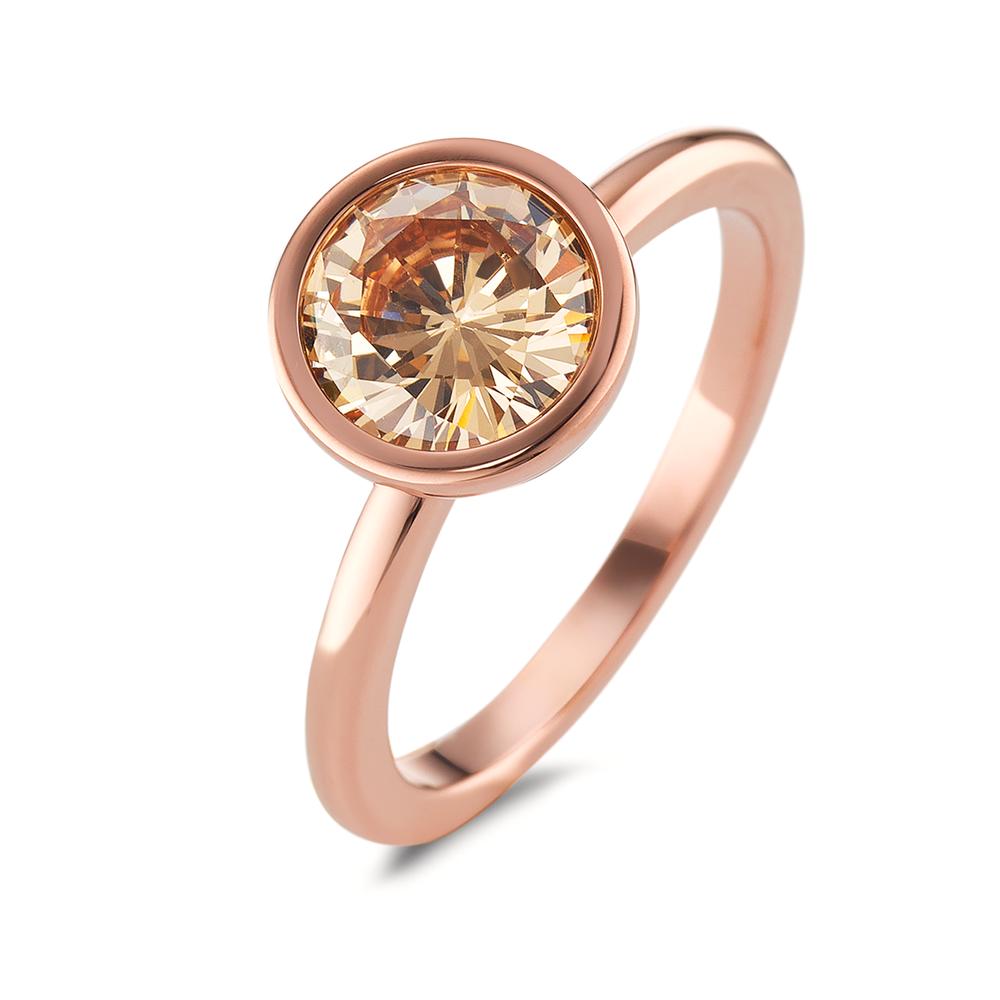 Fingerring Eleganter Damen-Fingerring aus hochwertigem Edelstahl mit roségoldener Beschichtung. Der funkelnde Zirkonia im Brillantschliff setzt einen glamourösen Akzent und macht den Ring zum perfekten Accessoire für jeden Anlass. Zeitlos und stilvoll zugleich.