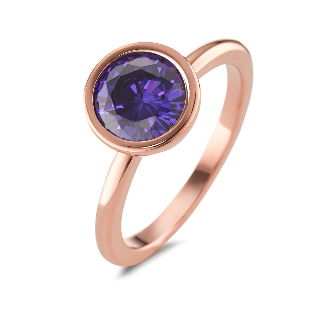 Fingerring Zierlich, elegant und wunderschön: Eingebettet in einer Fassung aus roségoldfarbenem Edelstahl thront ein violettfarbener Zirkonia im funkelnden premium Diamond Cut. Dieser Ring aus glänzendem Edelstahl ist ein wahres Kombinationswunder, der jeden Look stilsicher unterstreicht. Mit weiteren Ringen und Schmuckstücken aus der TeNo-Joy-Linie individuell kombiniert, ergibt er ein harmonisches Bild voller Farbkraft. 