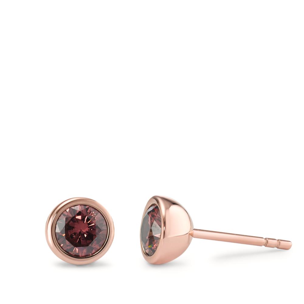 Ohrstecker Elegante Damen Ohrstecker aus hochwertigem Edelstahl mit roségoldener Beschichtung. Jeder Stecker ist mit einem funkelnden, dunkelroten Zirkonia-Stein besetzt, der dem Schmuckstück einen edlen und modernen Look verleiht. Perfekt für jeden Anlass und angenehm zu tragen.