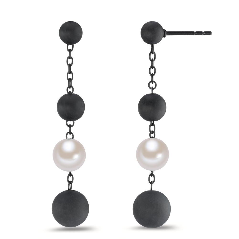 Ohrhänger Elegante Damen-Ohrhänger aus hochwertigem Edelstahl mit mattschwarzer Carbon-Beschichtung. Die Kette verbindet drei Kugeln, davon eine glänzende Muschelperle, die für einen edlen Kontrast sorgt. Zeitloses und modernes Design, perfekt für jeden Anlass.