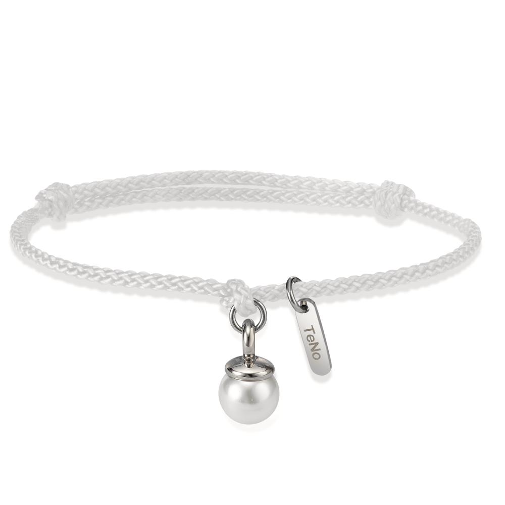 Armband Dieses elegante Damenarmband kombiniert ein weiß geflochtenes Textilband mit einem Charmeanhänger aus Edelstahl und einer wunderschönen Muschelperle. Leicht, modern und vielseitig – perfekt für einen stilvollen Alltagslook oder besondere Anlässe. Pflegeleicht und angenehm zu tragen.