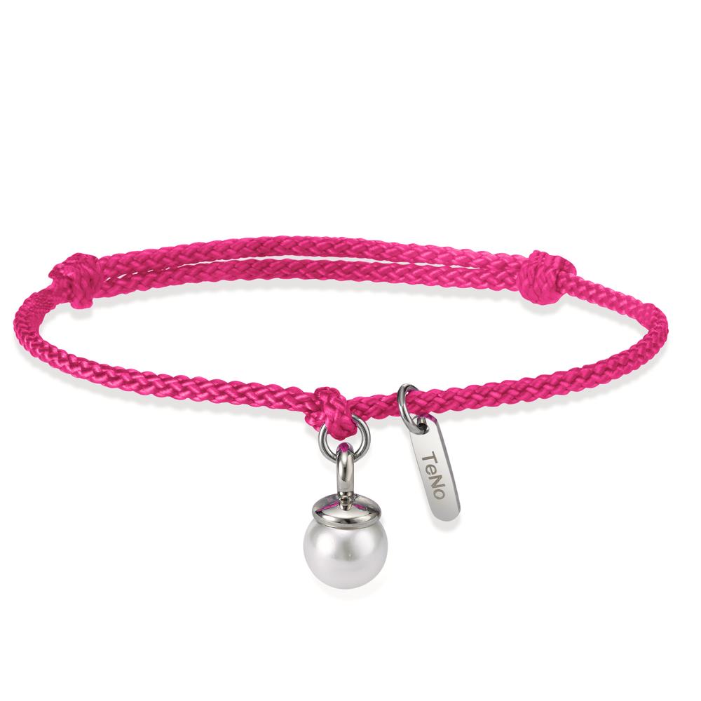 Armband Dieses Damen-Armband kombiniert ein leuchtend pinkes Textilband mit edlem Edelstahl und einer zarten Muschelperle. Der moderne Look macht es zum perfekten Accessoire für jeden Tag, das gleichzeitig elegant und sportlich wirkt. Verstellbar und angenehm zu tragen.