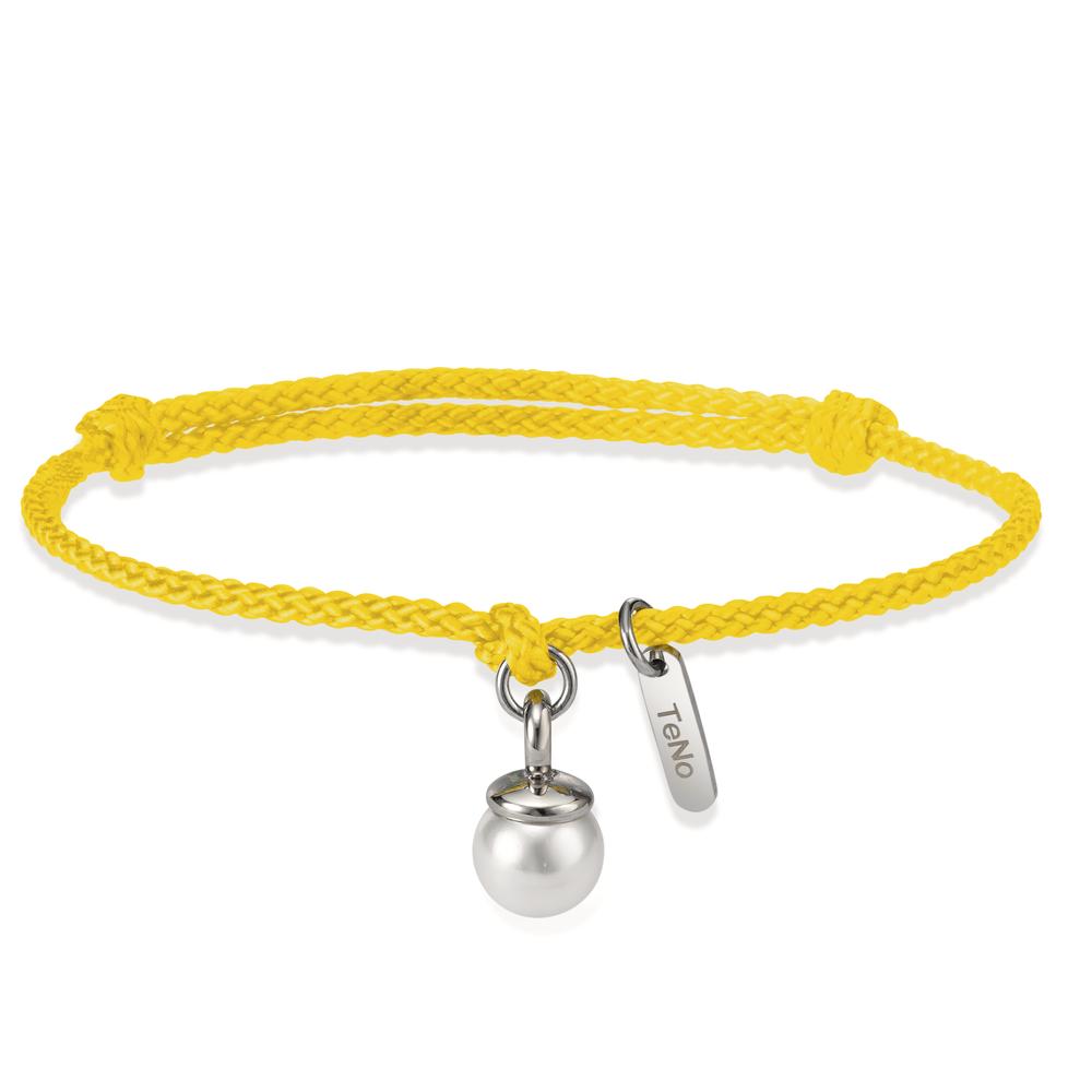 Armband Dieses Damenarmband vereint modernes Design mit Naturmaterialien. Das gelbe, geflochtene Textilband sorgt für einen bequemen Sitz, während die elegante Muschelperle und die Edelstahl-Elemente dem Schmuckstück eine besondere Note verleihen. Perfekt für jeden Anlass!