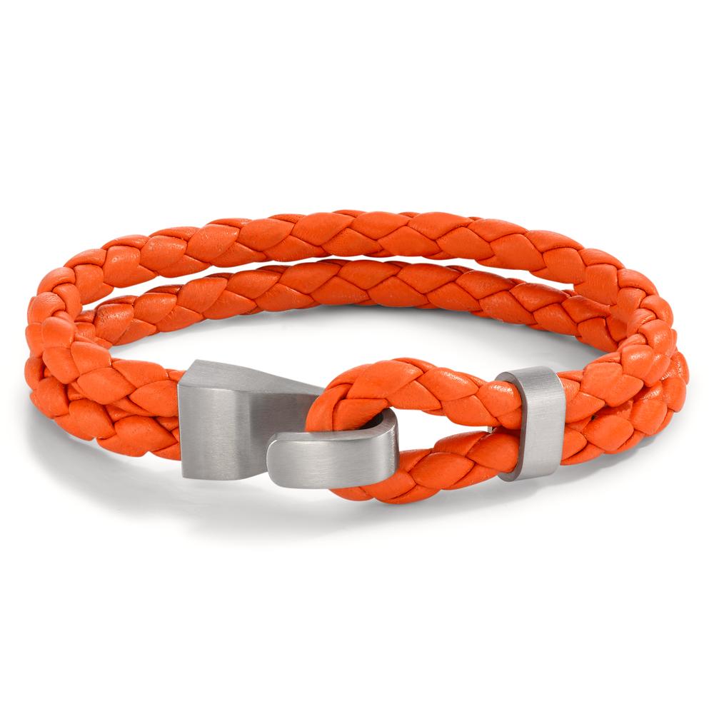 Armband TeNo Lederarmband VADINO Orange mit Knebelverschluss aus Edelstahl. Das lässig-elegante Armband in 
sattem Orange aus hochwertigem Flechtleder ist gemacht für einen coolen Look und für alle die Lust auf Farbe 
am Handgelenk haben. Durch die verstellbare Edelstahl Schlaufe lässt sich das Armband leicht an- und ausziehen.  