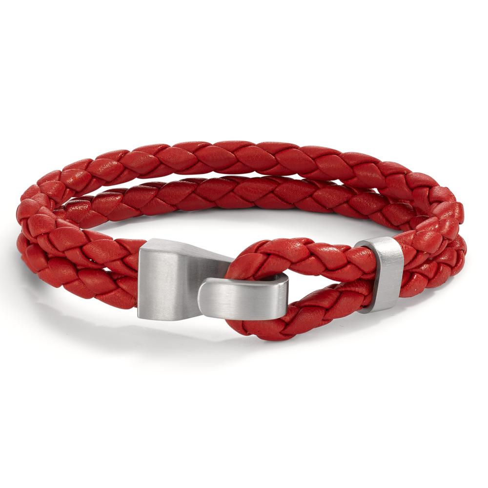 Armband TeNo Lederarmband VADINO Pepper Red mit Knebelverschluss aus Edelstahl. Das lässig-elegante Armband in kräftigem Rot aus hochwertigem Flechtleder ist gemacht für einen coolen Look und für alle die Lust auf Farbe am Handgelenk haben. Durch die verstellbare Edelstahl Schlaufe lässt sich das Armband leicht an- und ausziehen.  