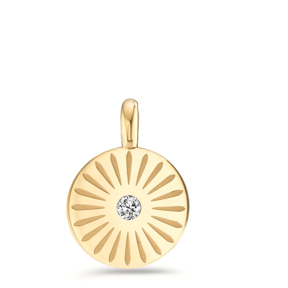 Anhänger Funkelnd, verspielt und formvollendet: Dieser Charm-Anhänger in Gold aus glänzendem Edelstahl mit funkelndem Zirkonia kann auf der Rückseite mit einer Gravur zum Beispiel mit Initialen versehen werden und nach Lust und Laune mit anderen Anhängern kombiniert werden. Wunderschön auch separat als schlichter Eyecatcher an feinen Ketten und Armbändern - für alle Verschlüsse bis zu 2,9 mm Durchmesser geeignet. 