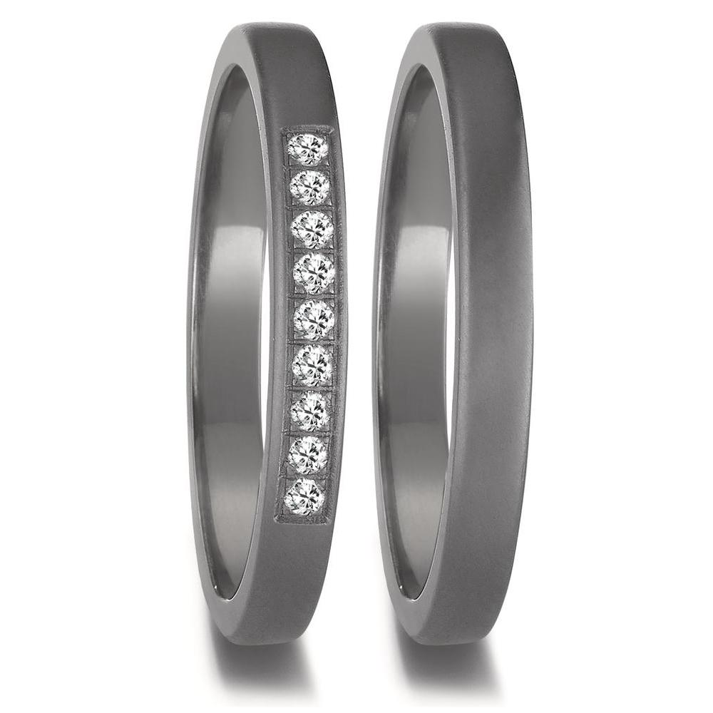 Partnerring Eleganter Damen Partnerring aus hochwertigem Tantal, veredelt mit funkelnden Diamanten in feiner Reihe. Dieses zeitlose Schmuckstück verbindet edles Design mit beständiger Materialqualität – perfekt, um Ihre Liebe stilvoll zu symbolisieren. 52677/001/009/X000