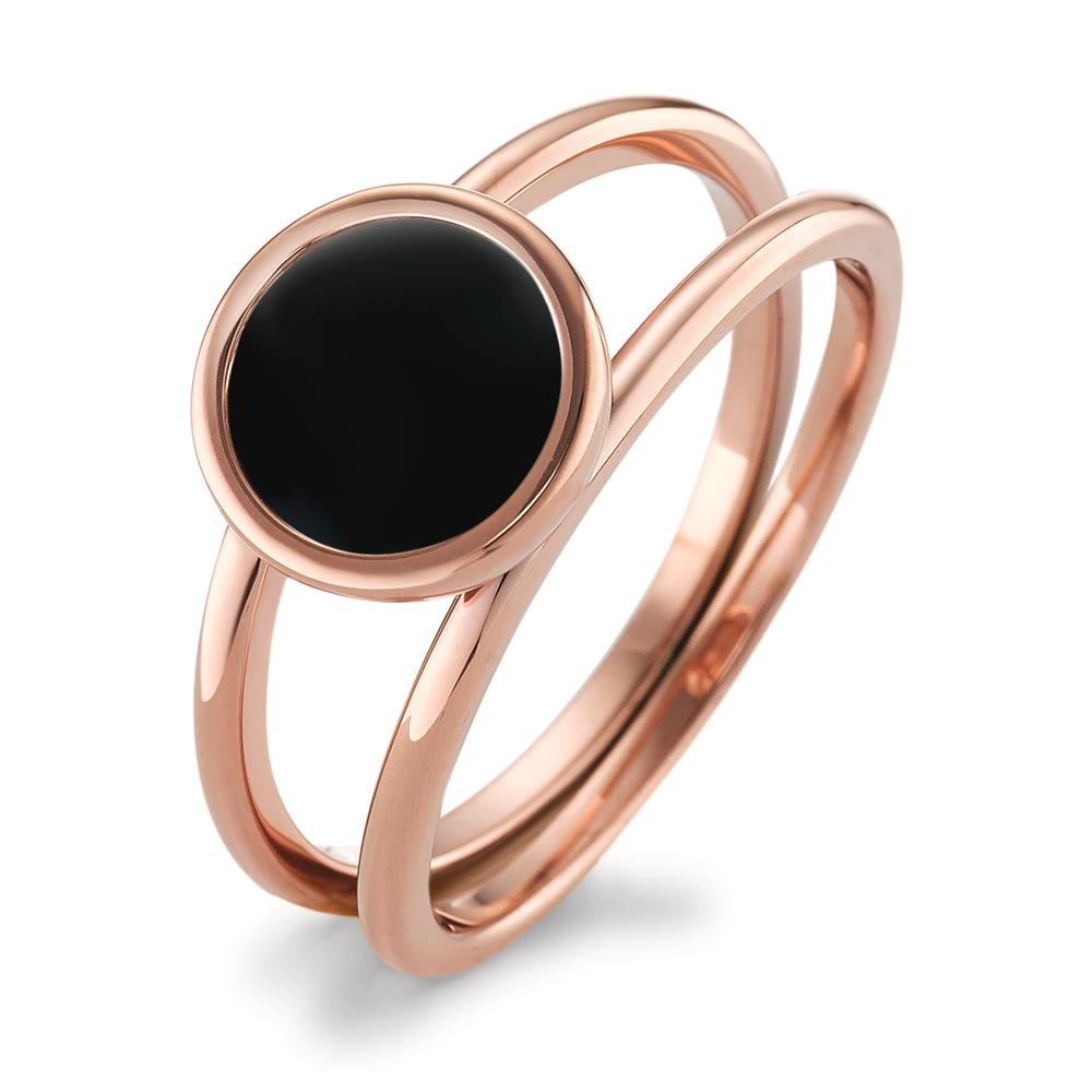 Fingerring Klare Form, zeitlos und stilvoll: Der aus zwei Ringschienen verbundene Statement-Ring Yuna ist aus poliertem Edelstahl gearbeitet. Das Ringtop mit schwarzer Emaille bildet einen markanten Mittelpunkt und kann durch sein schlichtes Design wunderbar zu allen Outfits kombiniert werden. 