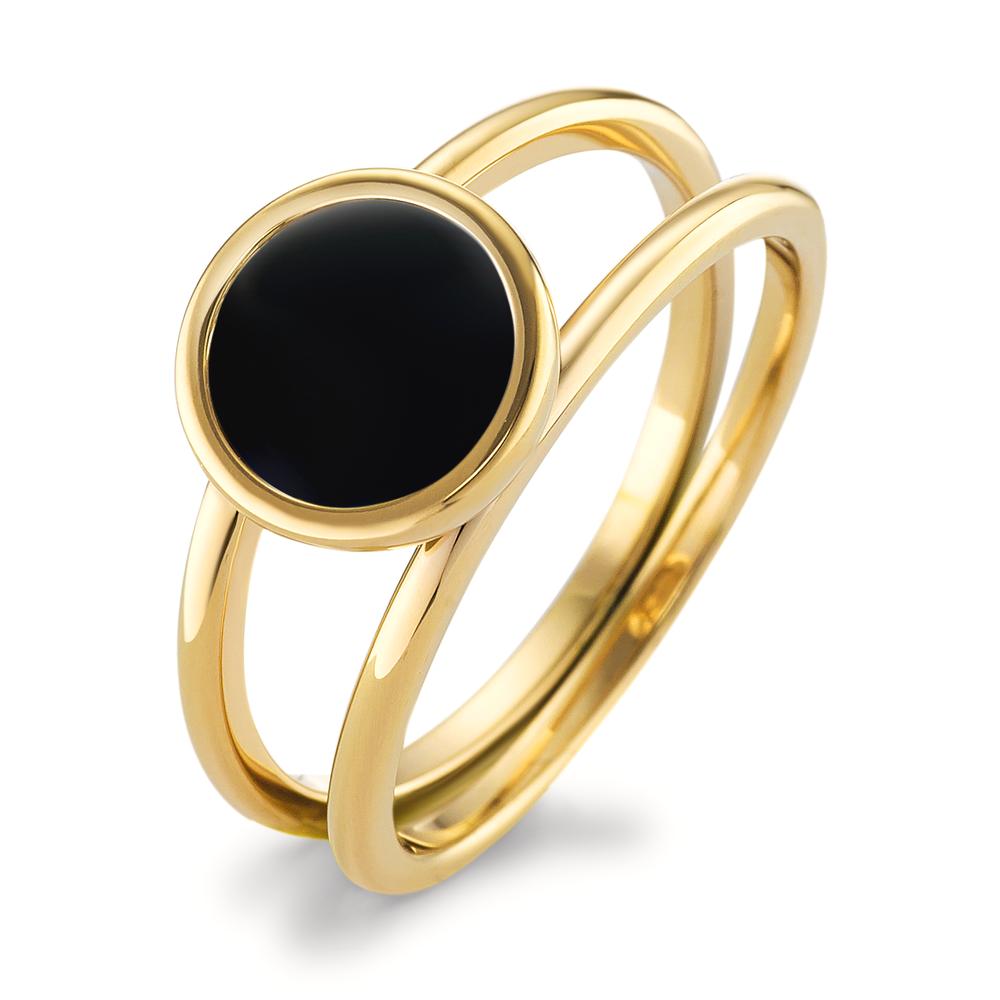Fingerring Eleganter Damen Fingerring aus hochwertigem Edelstahl mit goldfarbener Beschichtung. Das moderne Design mit schwarzem, rundem Einsatz macht den Ring zum stilvollen Begleiter für jeden Anlass. Langlebig, hautfreundlich und ein echter Blickfang für Ihr Outfit.