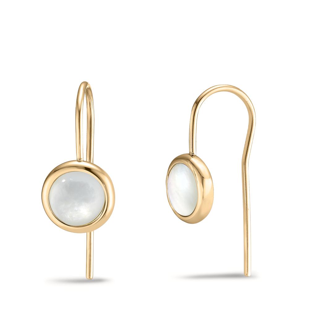 Ohrhänger Diese eleganten Damen Ohrhänger aus hochwertigem Edelstahl überzeugen mit einem zarten Perlmutt-Detail. Die schlichte, runde Fassung in goldfarbener Optik verleiht jedem Outfit einen besonderen Glanz und sorgt für zeitlose Eleganz. Leicht und angenehm zu tragen.