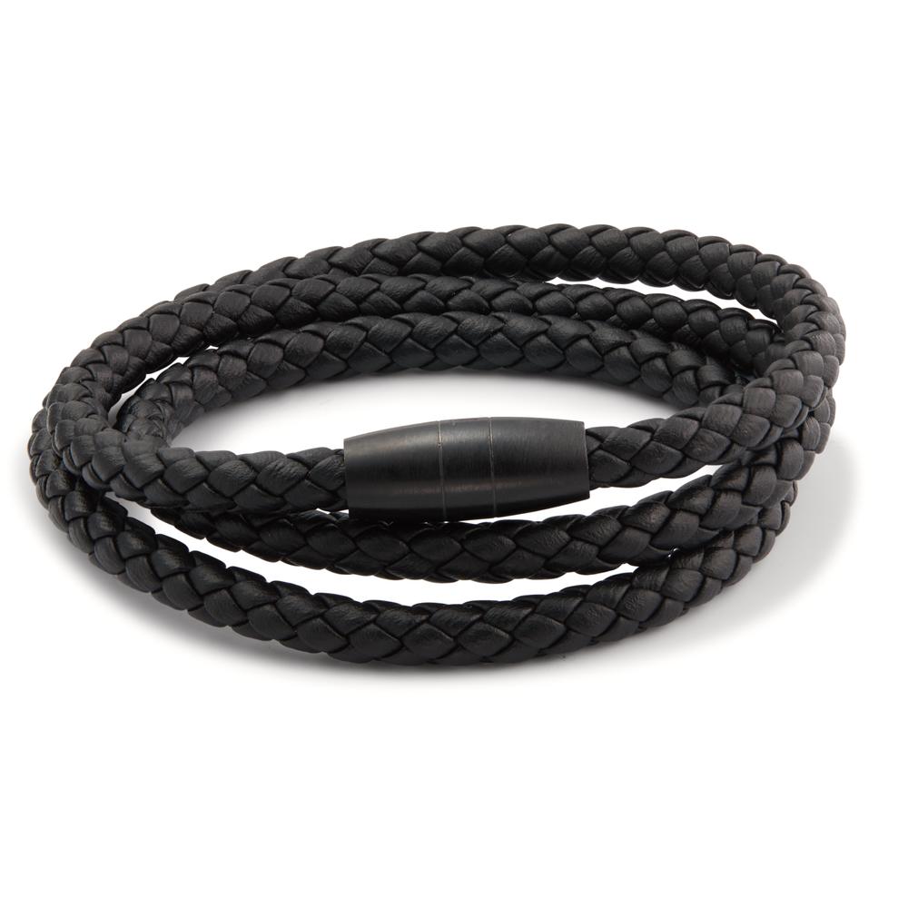 Armband Dieses Armband in all Black vereint modisches Design mit einer rockig-lässigen Coolness. Ray wirkt durch seine 3-fache Wicklung ganz für sich alleine und passt ideal zum Basic-Shirt wie auch zum Hemd. Das hochwertige Lederarmband wurde aus schwarzem Flechtleder mit einem als Olive geformten Magnetverschluss aus schwarz ionisiertem Edelstahl von Hand gefertigt. 