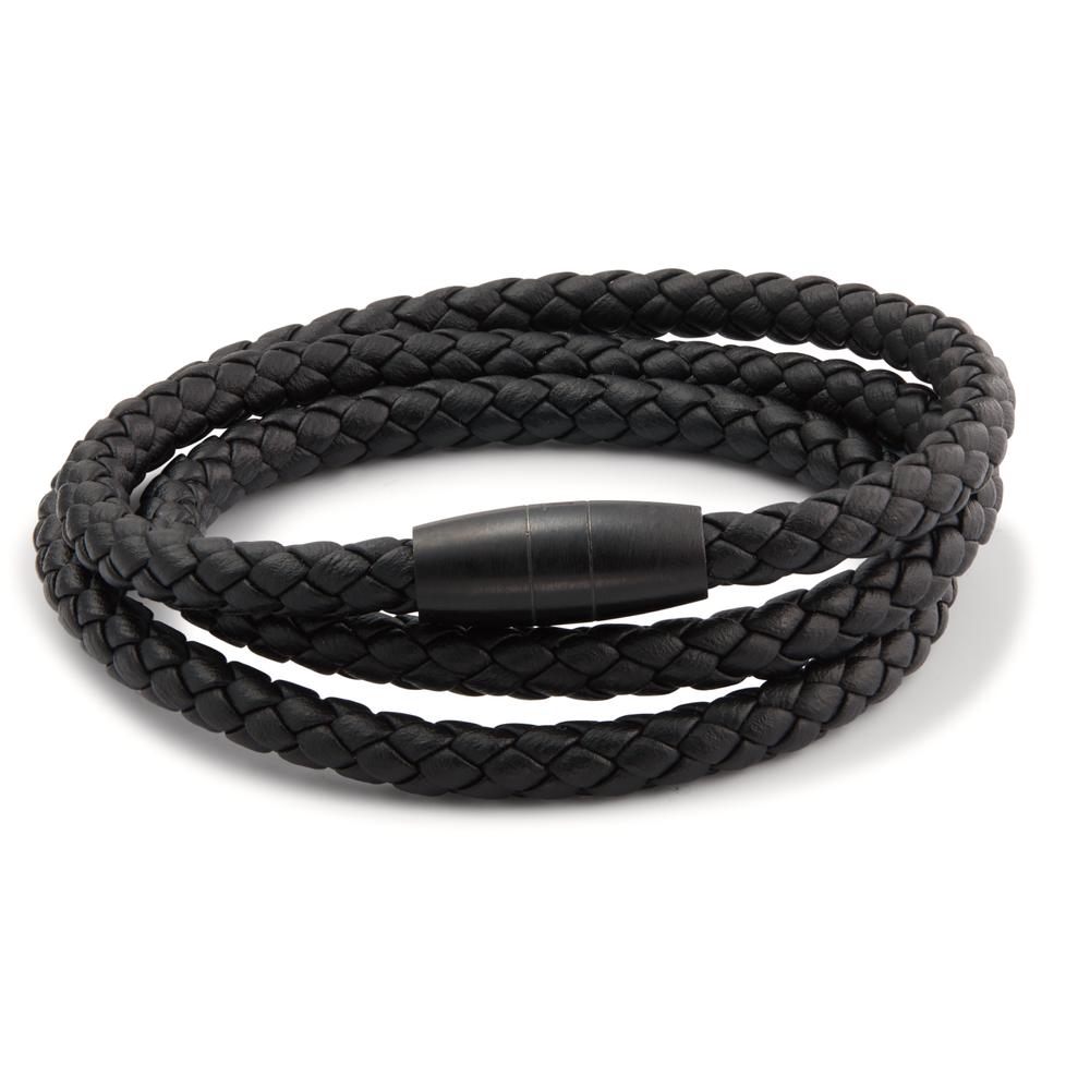 Armband Elegantes Damenarmband aus geflochtenem Leder in Schwarz, kombiniert mit einem robusten Magnetverschluss aus Edelstahl. Stilvoll und vielseitig, passt es perfekt zu jedem Outfit und sorgt für einen modernen Look. Ein zeitloses Accessoire für jeden Anlass.