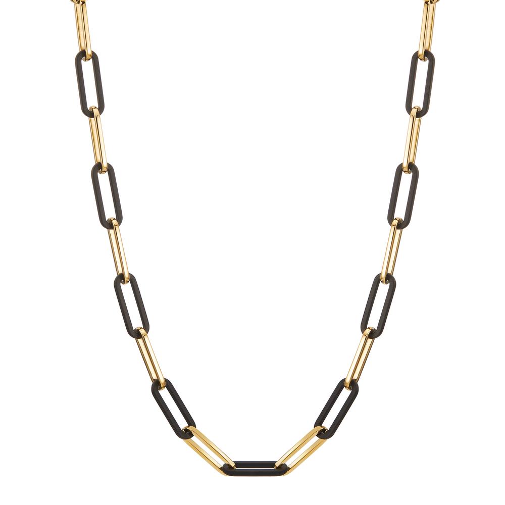 Collier Zeitloser Mix aus Klassik und cooler Lässigkeit: Mit ihrem minimalistischen Stil und ihrer raffinierten Schlichtheit beeindruckt die TeNo Soho Chain in Gold aus glänzendem Edelstahl mit ultraleichtem matten Carbon durch starke Identität. Inspiriert vom gleichnamigen New Yorker Szene- und Künstlerviertel der 1960 er Jahre steht die für Soho so typische Architektur aus arkadenförmig gestalteten Fensterrahmen für einen charaktervollen und zeitlosen Stil. 