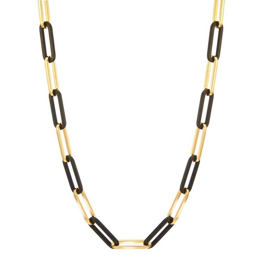 Collier Für ein Statement zwischen Coolness und Eleganz: Mit ihrem minimalistischen Stil und ihrer raffinierten Schlichtheit beeindruckt die TeNo Soho Chain in Gold aus glänzendem Edelstahl mit ultraleichtem matten Carbon durch starke Identität. Inspiriert vom gleichnamigen New Yorker Szene- und Künstlerviertel der 1960 er Jahre steht die für Soho so typische Architektur aus arkadenförmig gestalteten Fensterrahmen für einen charaktervollen und zeitlosen Stil. 