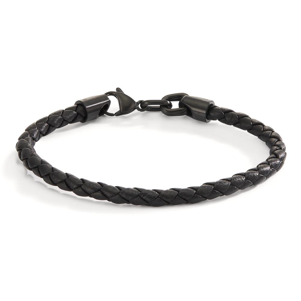Armband Dieses Damenarmband kombiniert edles, schwarzes Leder mit robustem Edelstahl in mattschwarzer Optik. Das geflochtene Lederband verleiht dem Schmuckstück eine elegante und zugleich lässige Note. Ideal für den Alltag oder besondere Anlässe – modisch und zeitlos.