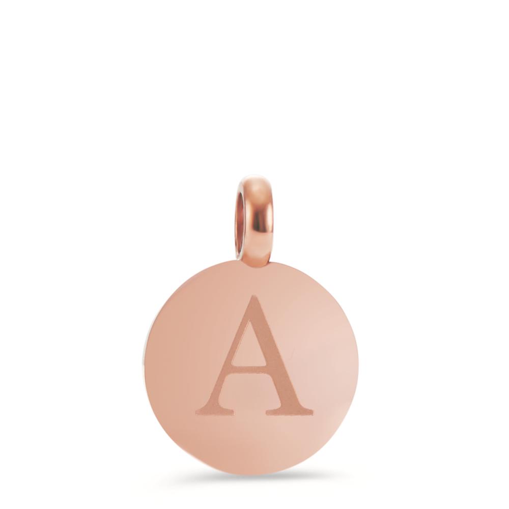 Anhänger Schlicht und unendlich vielseitig: mit diesem roséfarbenen Buchstaben Coin-Anhänger mit tief graviertem A können ganz individuelle Looks an Ketten und Armbändern zusammengestellt werden. Von A-Z erhältlich und wunderschön für ein kleines persönliches Geschenk geeignet. Der runde Aufhängering passt an alle Verschlüsse mit einem Durchmesser kleiner als 3,0 mm.  