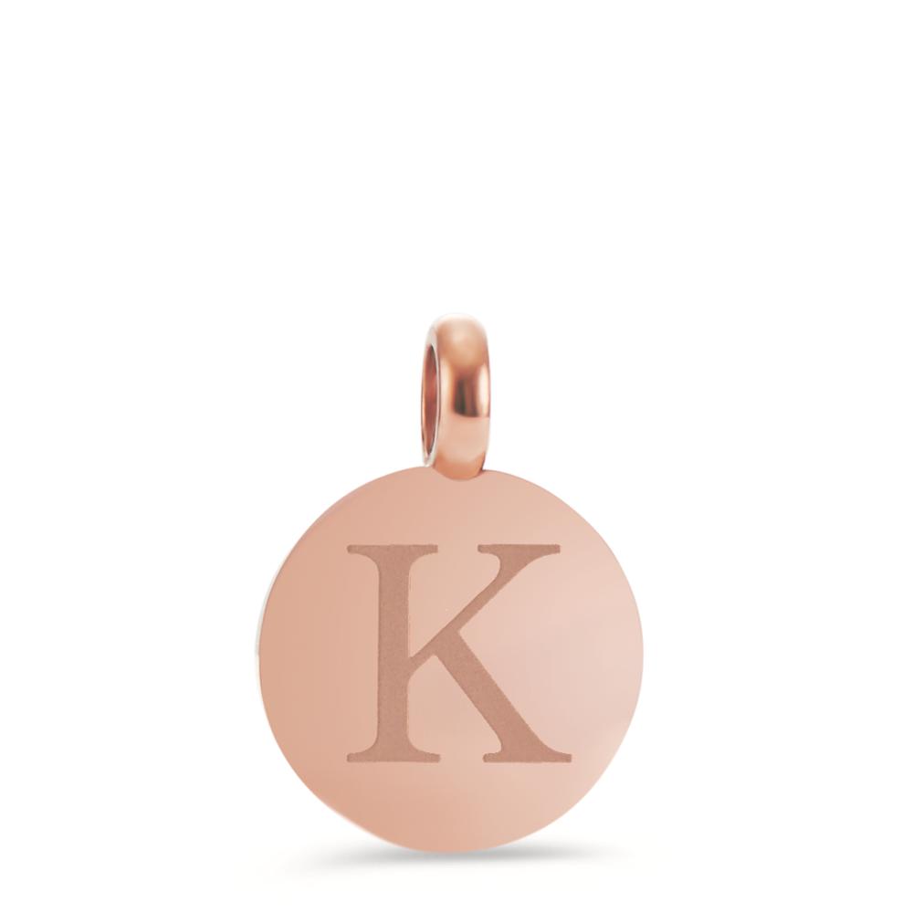 Anhänger Schlicht und unendlich vielseitig: mit diesem roséfarbenen Buchstaben Coin-Anhänger mit tief graviertem K können ganz individuelle Looks an Ketten und Armbändern zusammengestellt werden. Von A-Z erhältlich und wunderschön für ein kleines persönliches Geschenk geeignet. Der runde Aufhängering passt an alle Verschlüsse mit einem Durchmesser kleiner als 3,0 mm.  