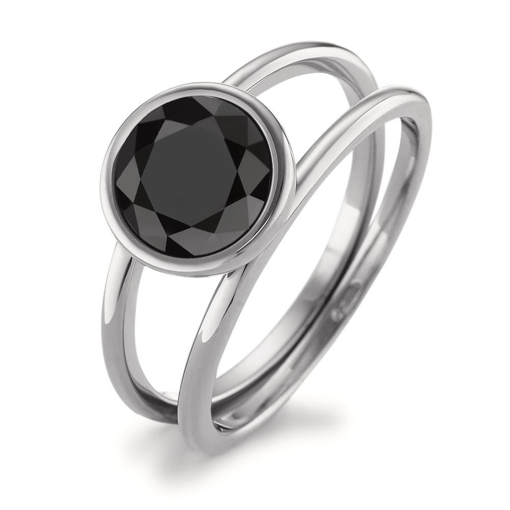 Fingerring Eleganter Damenring aus hochwertigem Edelstahl mit funkelndem, schwarzem Zirkonia-Stein. Das moderne Design mit zwei schmalen Ringen verleiht jedem Outfit einen stilvollen Akzent. Robust, pflegeleicht und perfekt für den täglichen Gebrauch oder besondere Anlässe.