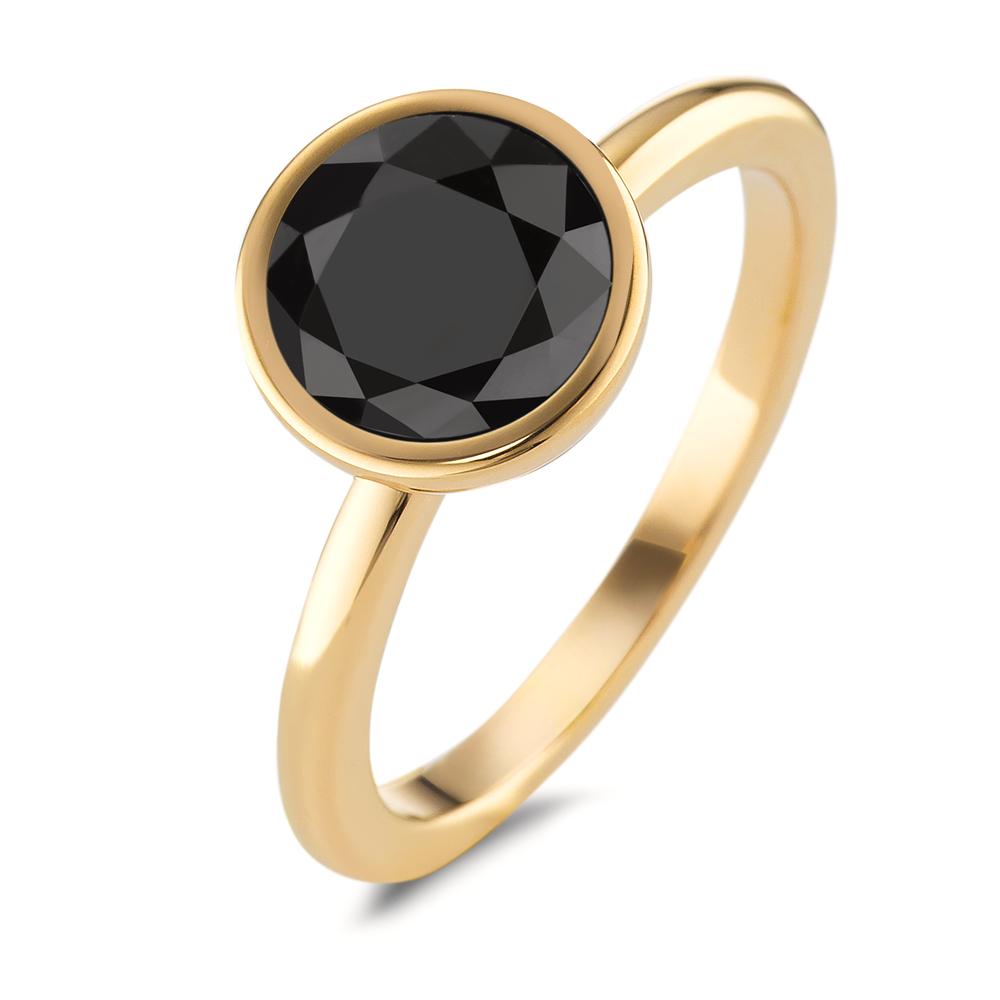 Fingerring Eleganter Damenring aus hochwertigem Edelstahl mit moderner goldfarbener Beschichtung. Der große, facettierte Zirkonia in tiefem Schwarz setzt einen stilvollen Akzent und verleiht jedem Outfit das gewisse Etwas. Perfekt für besondere Anlässe oder den Alltag.