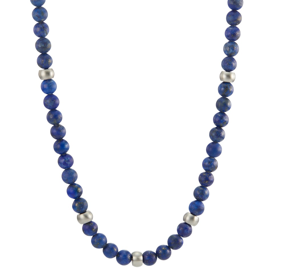 Collier Elegantes Damen-Collier aus hochwertigem Edelstahl kombiniert mit edlen Lapislazuli-Perlen. Das einzigartige Blau der Lapislazuli-Steine und die matten Edelstahl-Elemente verleihen diesem Schmuckstück einen zeitlosen und stilvollen Look. Perfekt für jeden Anlass.
